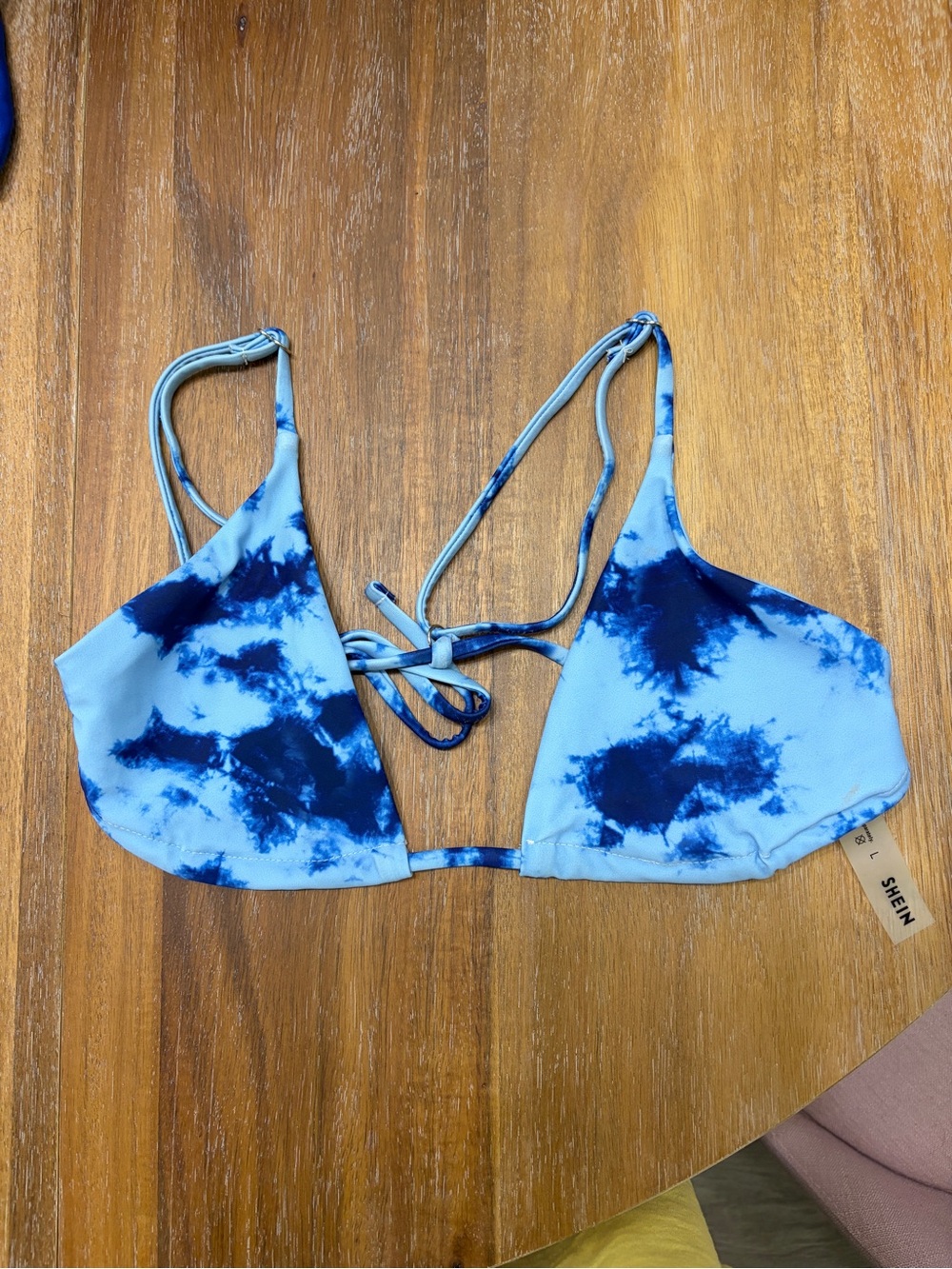 SHEIN Blue Tie-Dye Triangle Swim Top